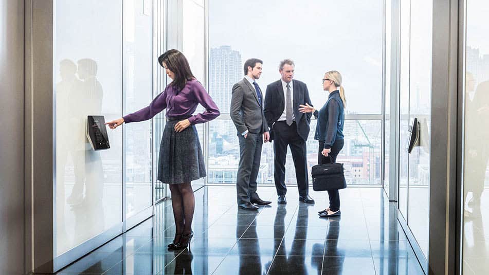 KONE People Flow Intelligence solutions, like destination and access control, ensure smooth people flow.